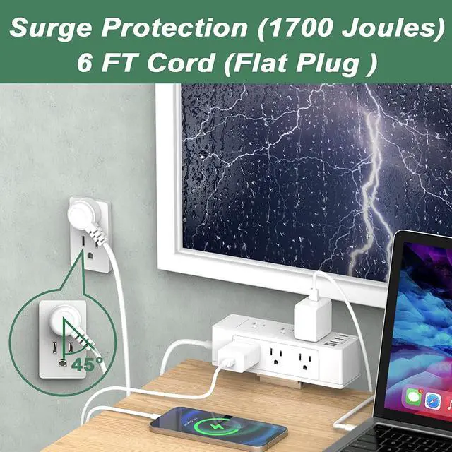 Alt view image 6 of 7 - Desk Clamp Power Strip with USB Port, Desk Outlet 1700 Joules Surge Protector Power Strip, Desk Edge Mount Outlets with 9 Outlets and 4 USB Ports, Removable Clamp Power Strip, 6 FT Flat Plug