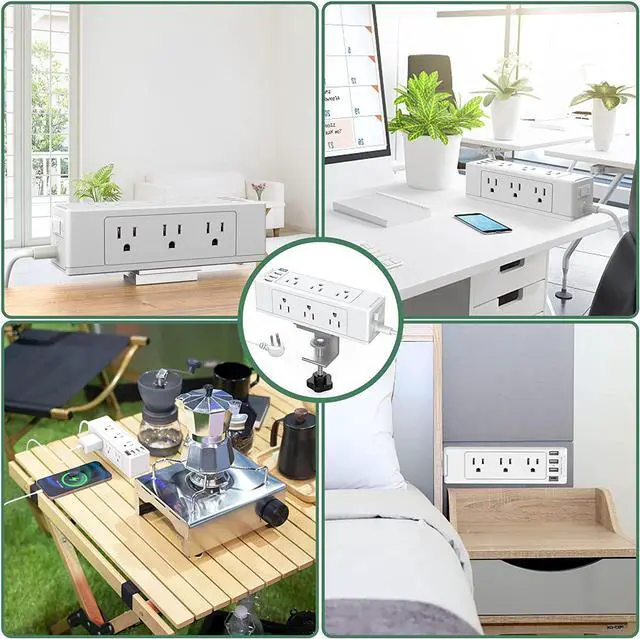 Alt view image 7 of 7 - Desk Clamp Power Strip with USB Port, Desk Outlet 1700 Joules Surge Protector Power Strip, Desk Edge Mount Outlets with 9 Outlets and 4 USB Ports, Removable Clamp Power Strip, 6 FT Flat Plug