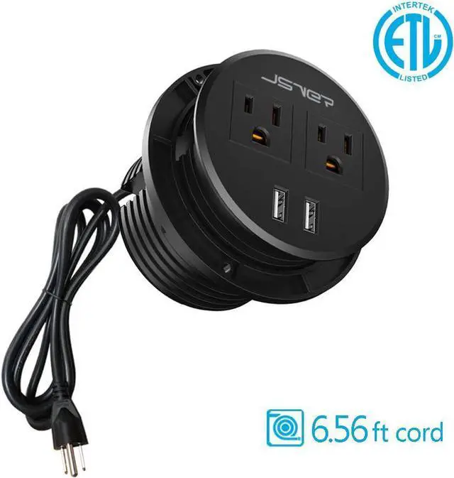 Alt view image 4 of 7 - Desktop Power Grommet JSVER Mini Desktop Power Strip Hide Recessed Power Grommet Socket with 2 AC Outlets and 2 USB Charging Ports,Cable for a 3-1/8 Inch Desk Hole for Kitchen Table/Conference Room
