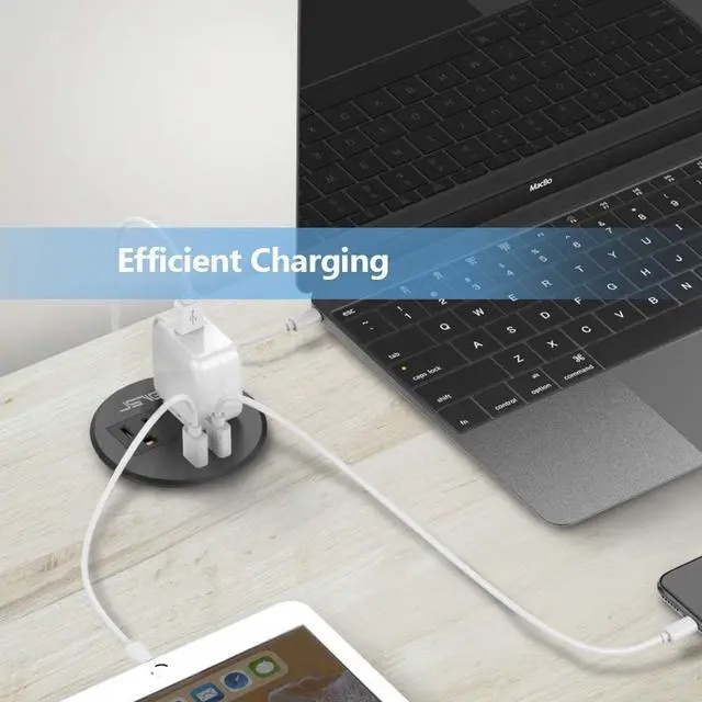 Alt view image 7 of 7 - Desktop Power Grommet JSVER Mini Desktop Power Strip Hide Recessed Power Grommet Socket with 2 AC Outlets and 2 USB Charging Ports,Cable for a 3-1/8 Inch Desk Hole for Kitchen Table/Conference Room