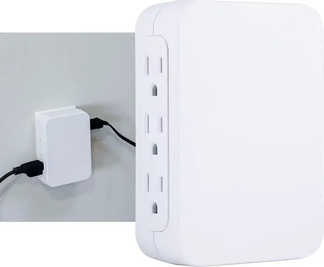 Alt view image 4 of 5 - Pro 6-Outlet Extender Surge Protector Side Access Wall Tap Adapter 3-Prong 1200 Joules Warranty UL Listed White 10353