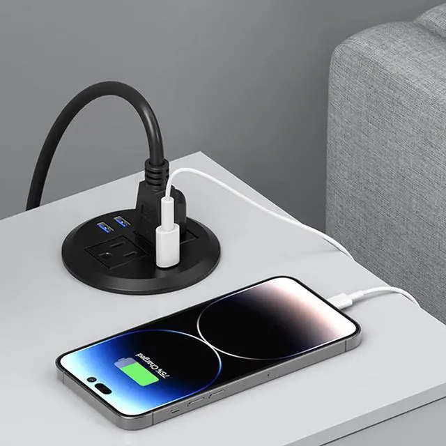 Alt view image 4 of 7 - Desktop Power Grommet with PD 20W Fast Charging USB C,Recessed Power Socket with 2 AC Outlets,Flush-Mount Power Grommet with 3 USB Charging Ports Black