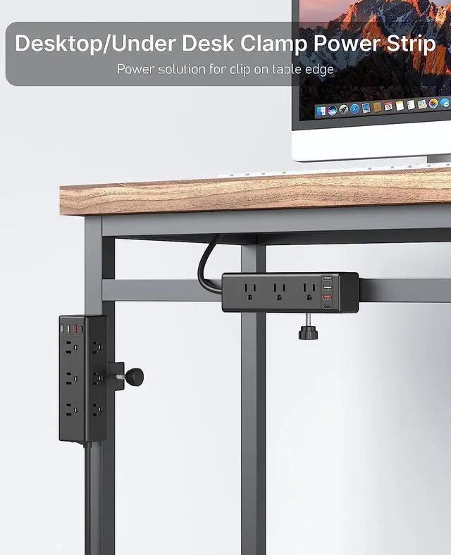 Alt view image 6 of 7 - CCCEI Desk Side Clamp Power Strip with 9 Outlets, Desk Top Tube Edge Mount Outlet with USB-A and USB-C Ports, Under Desk Table Leg Widely Spaced Surge Protector Outlet Station, Fit 1.1 inch Edge.