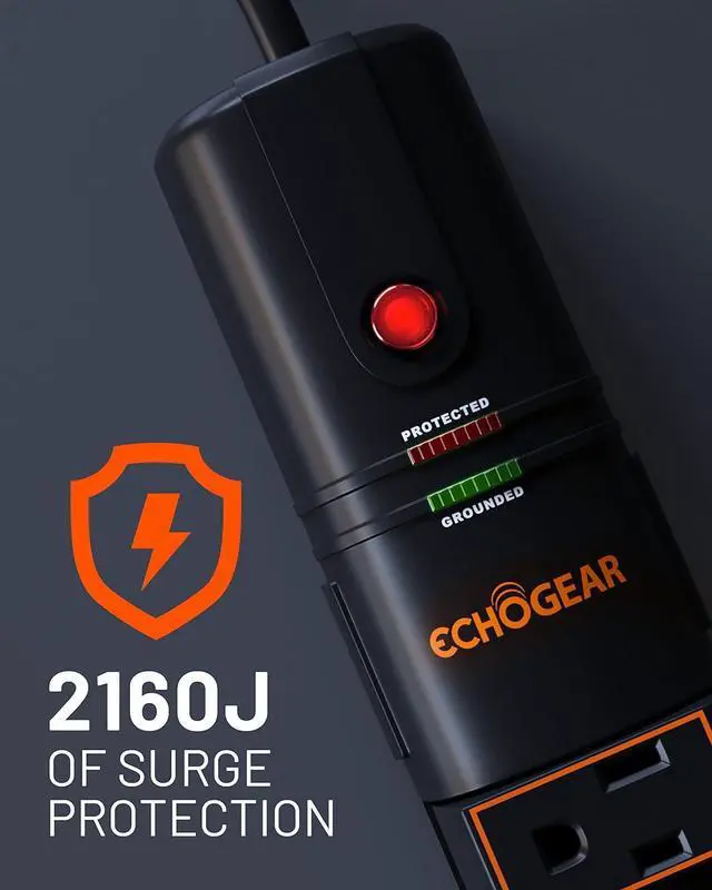 Alt view image 3 of 7 - ECHOGEAR VoltSpin Surge Protector Power Strip with Rotating Outlets, Flat Plug, Long Cord, & Mounting Holes - Power Strip with Heavy Duty Surge Suppression Plus Built-in Cable Management