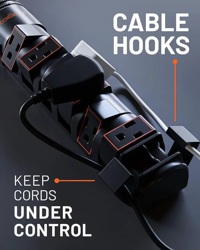 Alt view image 6 of 7 - ECHOGEAR VoltSpin Surge Protector Power Strip with Rotating Outlets, Flat Plug, Long Cord, & Mounting Holes - Power Strip with Heavy Duty Surge Suppression Plus Built-in Cable Management