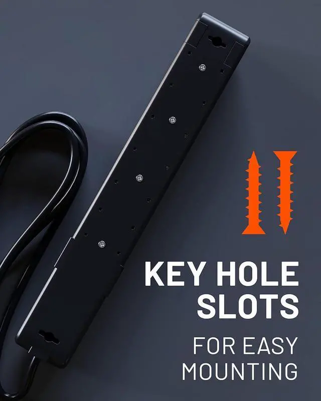 Alt view image 7 of 7 - ECHOGEAR VoltSpin Surge Protector Power Strip with Rotating Outlets, Flat Plug, Long Cord, & Mounting Holes - Power Strip with Heavy Duty Surge Suppression Plus Built-in Cable Management