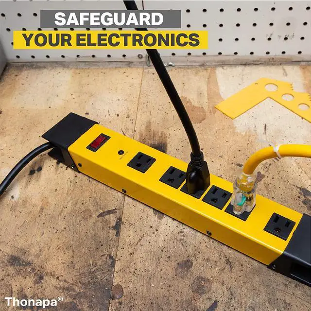Alt view image 4 of 5 - Heavy Duty Surge Protector Power Strip 6 Outlets, 14/3 SJT 9 ft Heavy Duty Extension Cord 3 Prong, Industrial Power Strip Black & Yellow Metal Surge Suppressor, ETL Listed