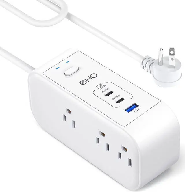 Main image of 6FT PD 65W USB C Power Strip Surge Protector for Travel&Work, 9-in-1 Power Strip with 6 Widely AC Outlets&3 USB Ports, Overload Protection, Flat Plug, Wall Mount, Desk USB Charging Station, 1875W/15A
