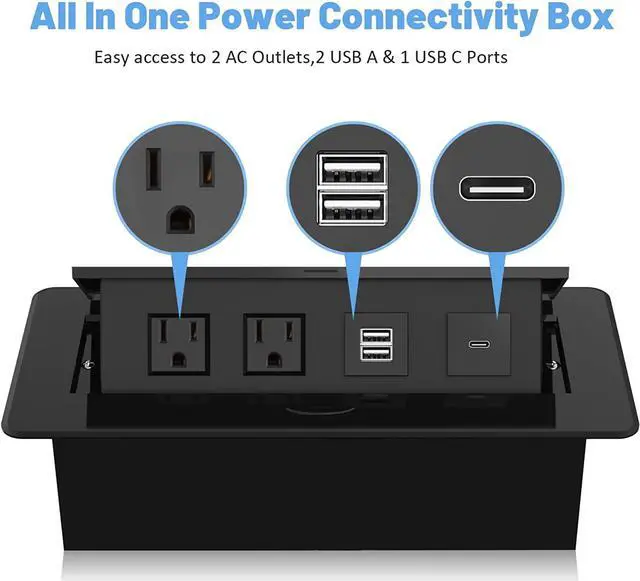 Alt view image 5 of 7 - Pop Up Power Strip with PD 30W USB Ports, Recessed Power Grommet Outlet Hub Connectivity Box, Pop Up Outlets Socket for Table Conference Room Countertop, 2 AC Outlets, USB A and USB C Charging Ports