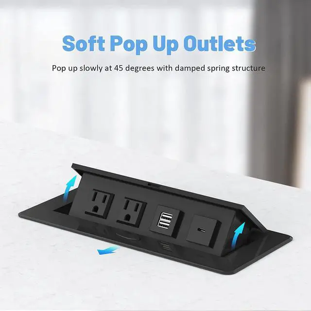 Alt view image 4 of 7 - Pop Up Power Strip with PD 30W USB Ports, Recessed Power Grommet Outlet Hub Connectivity Box, Pop Up Outlets Socket for Table Conference Room Countertop, 2 AC Outlets, USB A and USB C Charging Ports