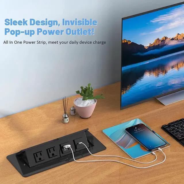 Alt view image 2 of 7 - Pop Up Power Strip with PD 30W USB Ports, Recessed Power Grommet Outlet Hub Connectivity Box, Pop Up Outlets Socket for Table Conference Room Countertop, 2 AC Outlets, USB A and USB C Charging Ports
