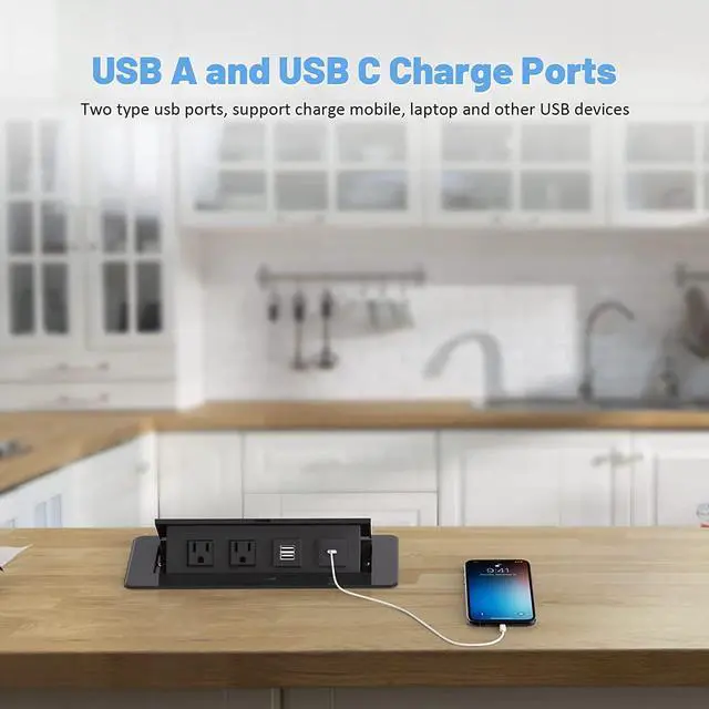Alt view image 3 of 7 - Pop Up Power Strip with PD 30W USB Ports, Recessed Power Grommet Outlet Hub Connectivity Box, Pop Up Outlets Socket for Table Conference Room Countertop, 2 AC Outlets, USB A and USB C Charging Ports