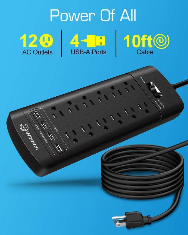 Power Strip, Witeem Surge Protector with 12-Outlet (1875W/15A