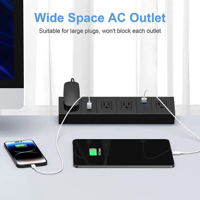 Alt view image 3 of 7 - Desk Edge Power Strip with PD20W USB C, 10 in 1 Wide Spaced Removable Desktop Power Strip Surge Protector with PD 20W USB-C, QC3.0 USB-A Port 6.56ft Cord with Flat Plug