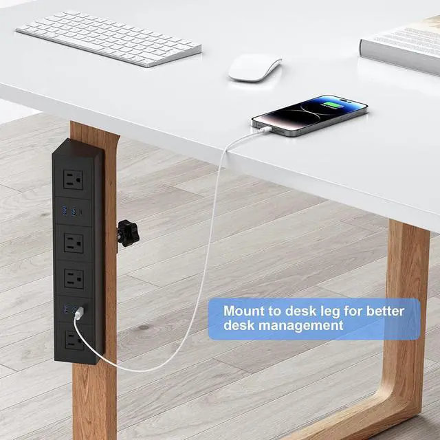 Alt view image 4 of 7 - Desk Edge Power Strip with PD20W USB C, 10 in 1 Wide Spaced Removable Desktop Power Strip Surge Protector with PD 20W USB-C, QC3.0 USB-A Port 6.56ft Cord with Flat Plug
