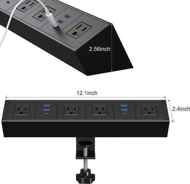 Alt view image 7 of 7 - Desk Edge Power Strip with PD20W USB C, 10 in 1 Wide Spaced Removable Desktop Power Strip Surge Protector with PD 20W USB-C, QC3.0 USB-A Port 6.56ft Cord with Flat Plug
