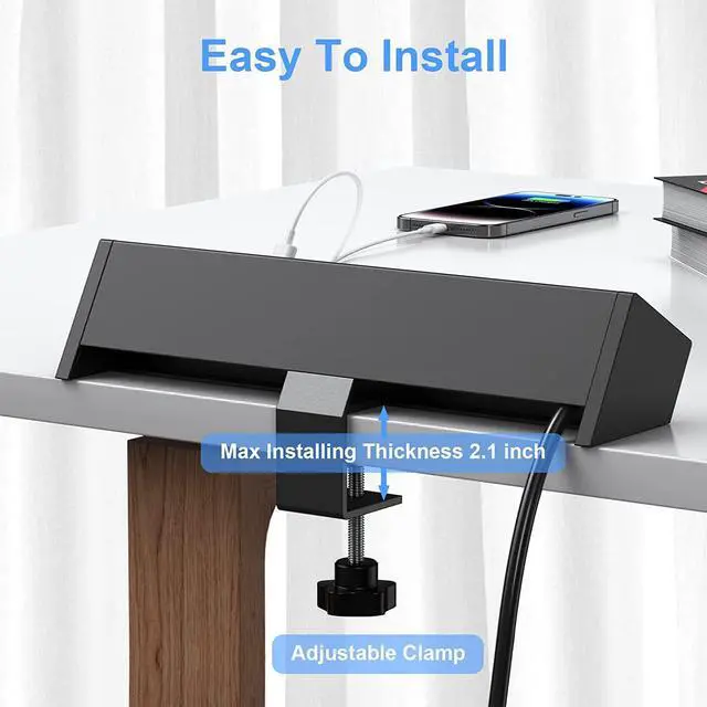 Alt view image 6 of 7 - Desk Edge Power Strip with PD20W USB C, 10 in 1 Wide Spaced Removable Desktop Power Strip Surge Protector with PD 20W USB-C, QC3.0 USB-A Port 6.56ft Cord with Flat Plug