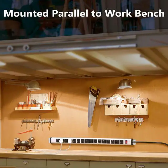 Alt view image 7 of 7 - Metal 16 Outlet Power Strip, Extra Long Power Strip With10ft Cord, BTU Heavy Duty Power Strip Wall Mount, Garage Power Strip with Switch for Work Shop, Workbench Industrial Commercial Use (Silver)