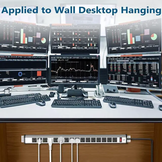 Alt view image 6 of 7 - Metal 16 Outlet Power Strip, Extra Long Power Strip With10ft Cord, BTU Heavy Duty Power Strip Wall Mount, Garage Power Strip with Switch for Work Shop, Workbench Industrial Commercial Use (Silver)