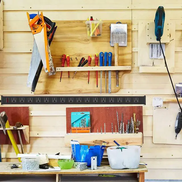 Alt view image 4 of 7 - QBA 16 Outlet Metal Power Strip, Long Power Strip with 10FT Extension Cord, Wall Mount Heavy Duty Power Strip for Home Office Garage Warkshop, ETL Certified, Black