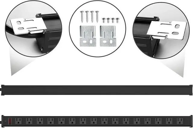 Alt view image 6 of 7 - QBA 16 Outlet Metal Power Strip, Long Power Strip with 10FT Extension Cord, Wall Mount Heavy Duty Power Strip for Home Office Garage Warkshop, ETL Certified, Black