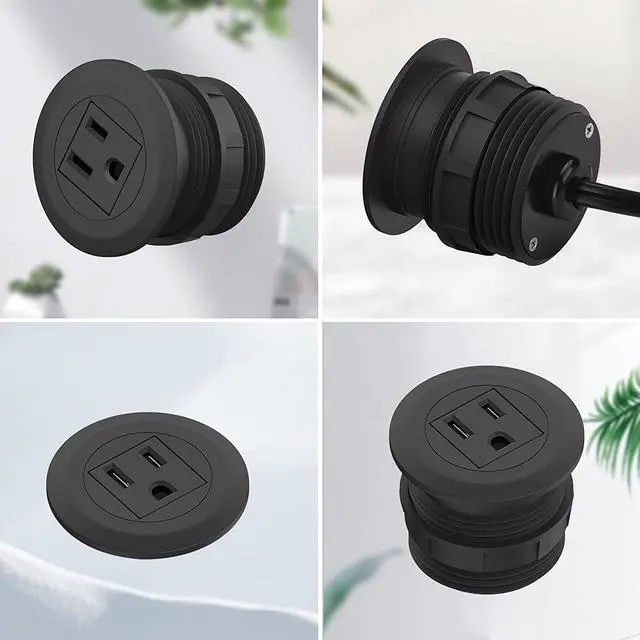 Alt view image 3 of 7 - Mini Desktop Power Hub Grommet Socket, Flush-Mount Desk Outlet Build-in 1 US Standard Outlet with 6.56 FT Extension Power Cord, Recessed Power Strip Socket for Desk Nightstand Cabinet Counter
