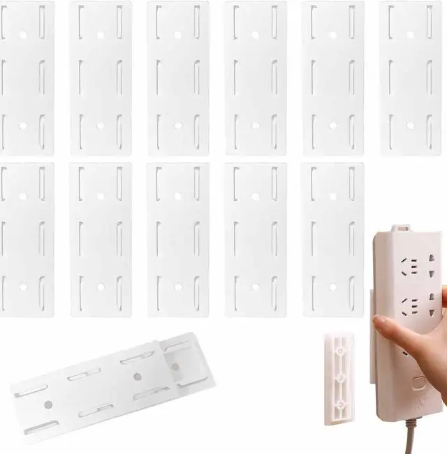 Main image of 12 Pack Adhesive Punch Free Socket Holder, Self-Adhesive Desktop Socket Fixer, Power Strip Holder Fixator, Wall Mount Cable Management (White)