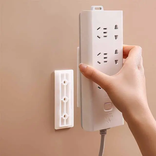Alt view image 3 of 7 - 12 Pack Adhesive Punch Free Socket Holder, Self-Adhesive Desktop Socket Fixer, Power Strip Holder Fixator, Wall Mount Cable Management (White)