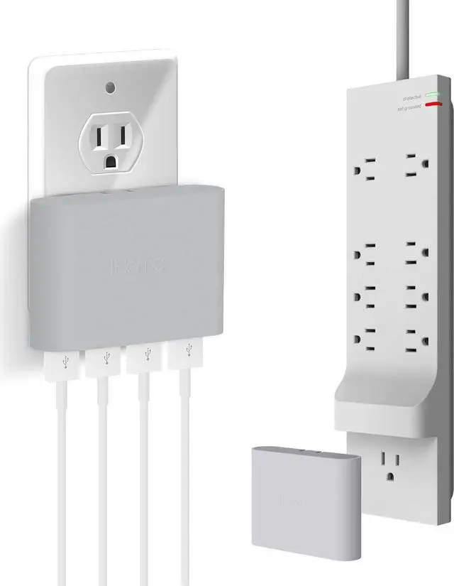 Main image of iHome Power Rover Power Strip & Slim USB Wall Charger Bundle: Detachable Multiport USB Charger & 6 ft Extension Cord Multi Plug Outlet Extender, 9 AC Outlet Power Strip Surge Protector