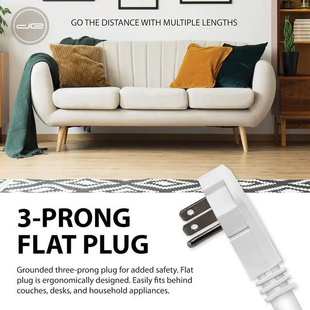 Alt view image 6 of 7 - Digital Energy 25 FT USB-C and USB-A 8 Outlet 4200 Joules Surge Protector Power Strip, 3 Wide Spaced Outlets, White