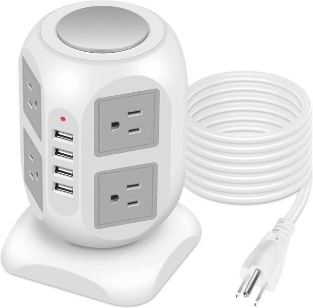 Power Strip Tower 15 ft Long Extension Cord - 8 Outlets Power Surge  Protector with 4 USB Ports - Multi Plug Outlet Extender - Multiple Outlets  Charging Station for Multiple Devices, Phone, Computer 