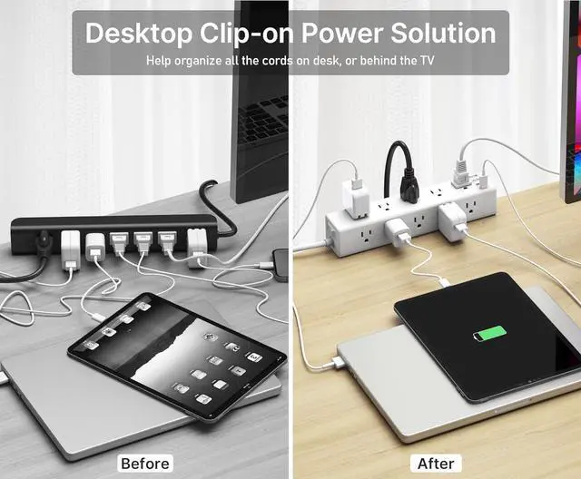 Alt view image 5 of 7 - Standing Desk Clamp Power Strip with 15 Outlets, Black Desktop Edge Mount Surge Protector Outlet, Fast Charging USB-A and 45W USB-C Ports, Black Fit 1.6 inch Table top. White-20W 6FT By DT