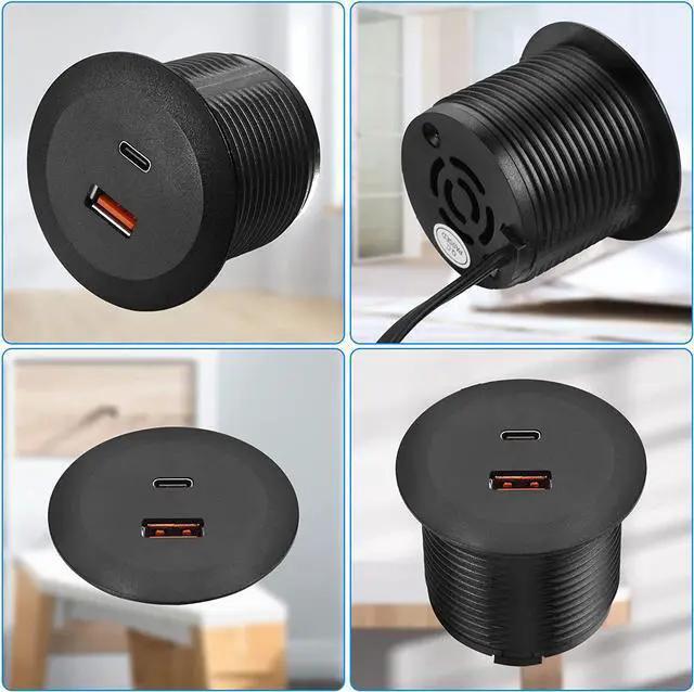 Alt view image 5 of 7 - Desk USB Power Grommet Outlet, USB Charging Station Built-in 1 USB-A and 1 USB-C Ports, USB Hub for Sofa, Couch, Table, Bedside, Workbench, Office, Home, 6.56 FT Power Cord