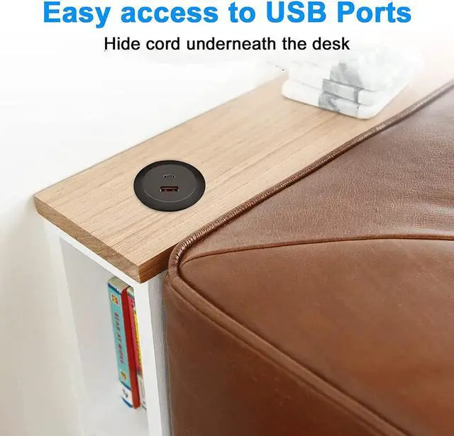 Alt view image 6 of 7 - Desk USB Power Grommet Outlet, USB Charging Station Built-in 1 USB-A and 1 USB-C Ports, USB Hub for Sofa, Couch, Table, Bedside, Workbench, Office, Home, 6.56 FT Power Cord