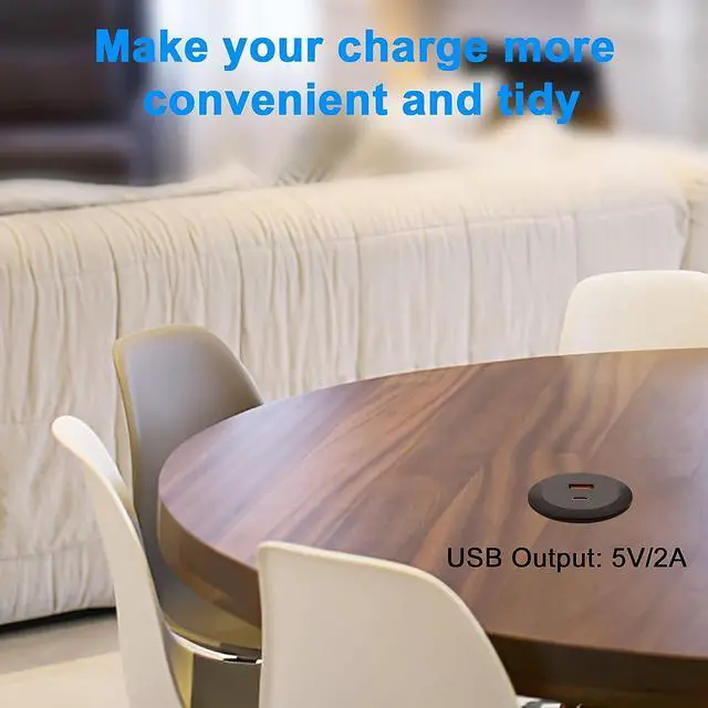 Alt view image 7 of 7 - Desk USB Power Grommet Outlet, USB Charging Station Built-in 1 USB-A and 1 USB-C Ports, USB Hub for Sofa, Couch, Table, Bedside, Workbench, Office, Home, 6.56 FT Power Cord