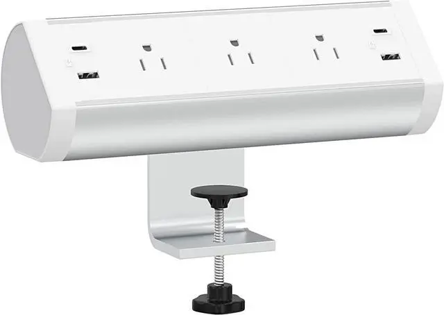 Main image of Desk Power Strip with USB C, Haylink Aluminum Alloy Desk Clamp Power Strip with 3 AC Outlets, Desk Mounted Power Strip Connect 9.84FT Extension Cord