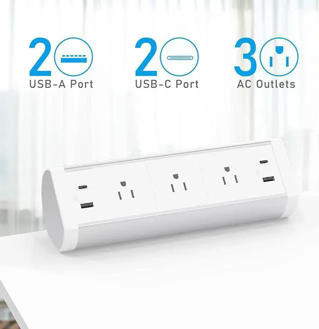 Alt view image 2 of 7 - Desk Power Strip with USB C, Haylink Aluminum Alloy Desk Clamp Power Strip with 3 AC Outlets, Desk Mounted Power Strip Connect 9.84FT Extension Cord