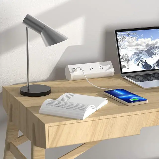 Alt view image 6 of 7 - Desk Power Strip with USB C, Haylink Aluminum Alloy Desk Clamp Power Strip with 3 AC Outlets, Desk Mounted Power Strip Connect 9.84FT Extension Cord
