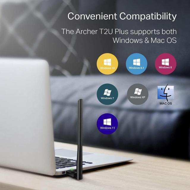 Alt view image 4 of 6 - AC600 USB WiFi Adapter for PC (Archer T2U Plus)- Wireless Network Adapter for Desktop with 2.4GHz 5GHz High Gain Dual Band 5dBi Antenna Supports Win11/10/8.1/8/7/XP Mac OS 10.9-10.14