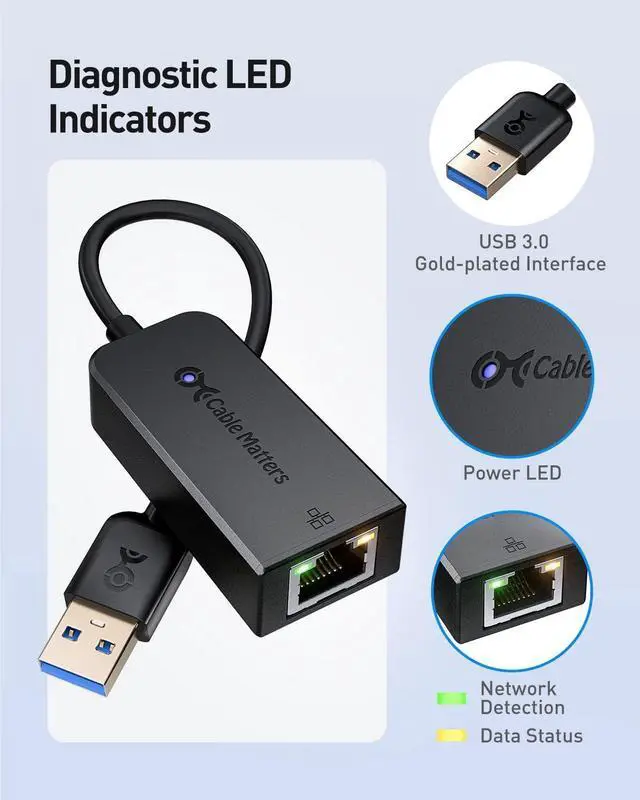Alt view image 6 of 6 - Cable Matters Plug & Play USB to Ethernet Adapter with PXE, MAC Address Clone Support (USB 3.0 to Gigabit Ethernet, Ethernet to USB, Ethernet Adapter for Laptop) Supporting 10/100/1000Mbps in Black