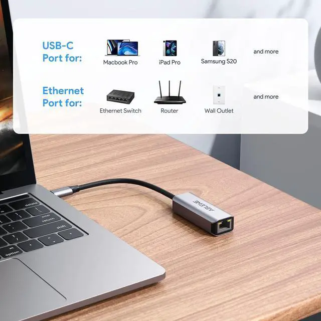 Alt view image 6 of 7 - USB C to Ethernet Adapter, ABLEWE Type-C to RJ45 Gigabit Ethernet Adapter, Thunderbolt 3 to RJ45 LAN Network Adapter Compatible for MacBook Pro 2017 and More, MacBook Air, Dell XPS, iPad Pro (Grey)