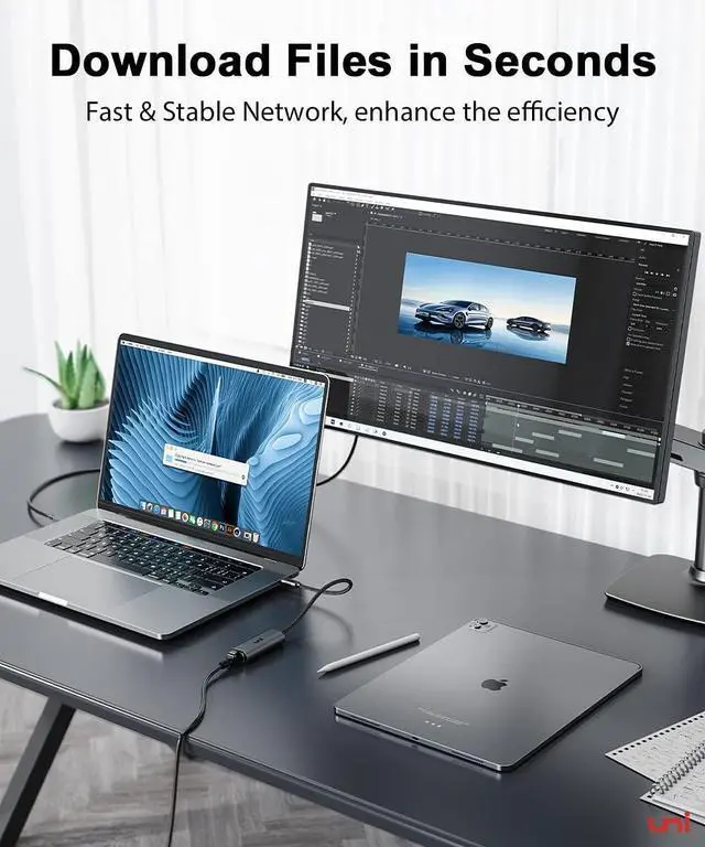 Alt view image 5 of 6 - uni USB-C to Ethernet Adapter 2.5 Gbps, Blazing Fast Type-C(Thunderbolt 4/3 Compatible) to RJ45 Adapter, Sturdy Aluminum Gigabit Network Adapter, for MacBook Pro/Air 2023, Laptops, PC, NAS, etc.