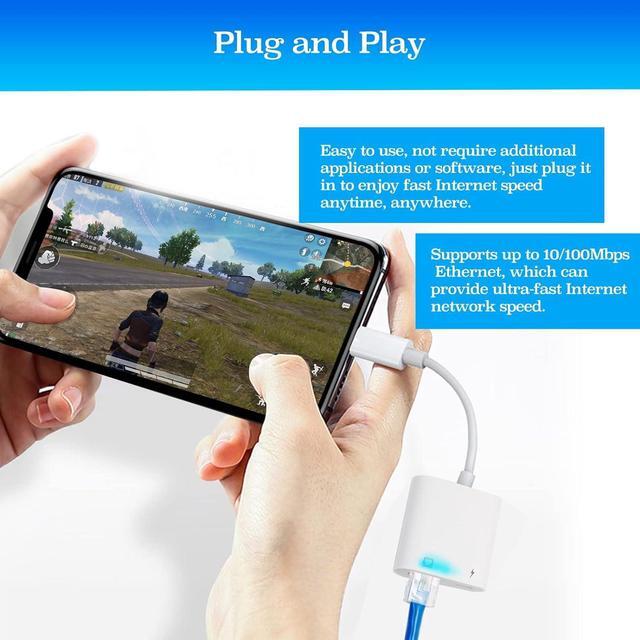 Alt view image 2 of 7 - Lightning to Ethernet Adapter with Charging for iPhone/iPad [Apple MFi Certified] 2 in 1 RJ45 Ethernet High Speed iPhone LAN Network Adapter Support 100 Mbps Ethernet Network
