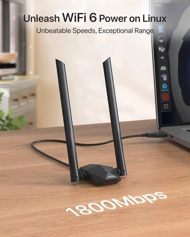 Alt view image 2 of 6 - BrosTrend AX1800 USB WiFi 6 Linux Compatible WiFi Adapter for PC and Raspberry Pi 2+ WiFi 6 USB for Ubuntu, Mint, Debian, Kubuntu, Mate, Zorin, PureOS, Windows 11/10 Long Range WiFi Antenna Dual Band