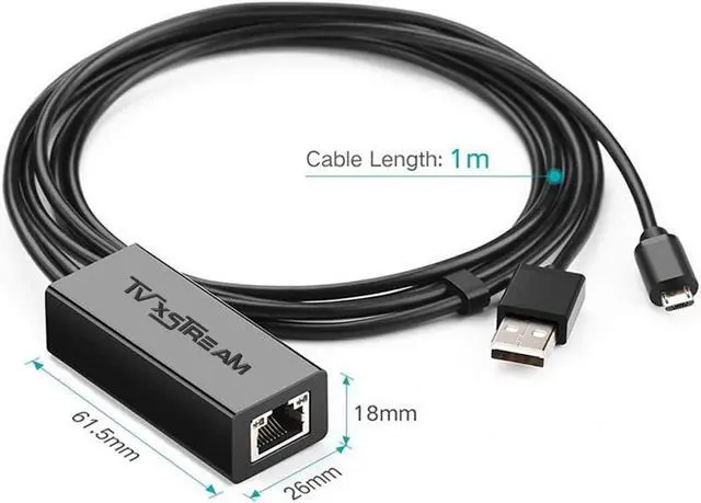 Alt view image 4 of 5 - USB Ethernet Adapter (Black) for Firesticks (Gen 2 and 4K Versions) Chromecast with Micro not Type C Connection, USB to RJ45 Ethernet Adapter USB Power Supply Cable, speeds up to 100Mbps