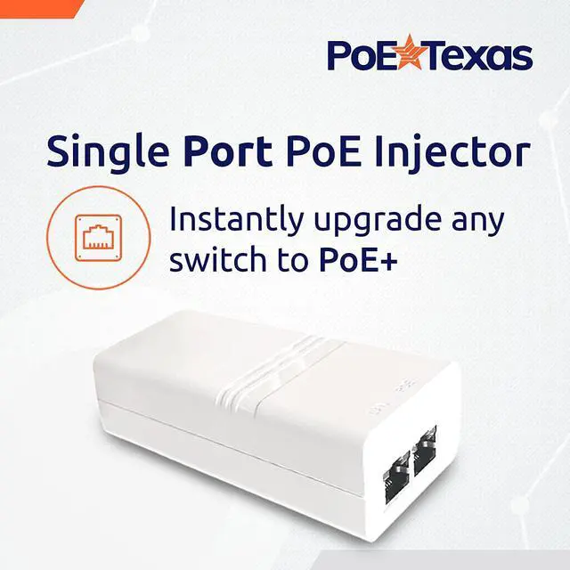 Alt view image 2 of 6 - Poe Texas PoE Injector - Single Port PoE+ Power Over Ethernet PoE Adapter for 802.3at - 10/100/1000 Gigabit Data with Integrated 52V 30W Power Supply - Plug & Play USB-C Tablet, IP Camera, VoIP