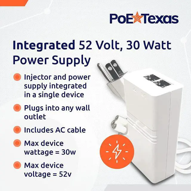 Alt view image 5 of 6 - Poe Texas PoE Injector - Single Port PoE+ Power Over Ethernet PoE Adapter for 802.3at - 10/100/1000 Gigabit Data with Integrated 52V 30W Power Supply - Plug & Play USB-C Tablet, IP Camera, VoIP