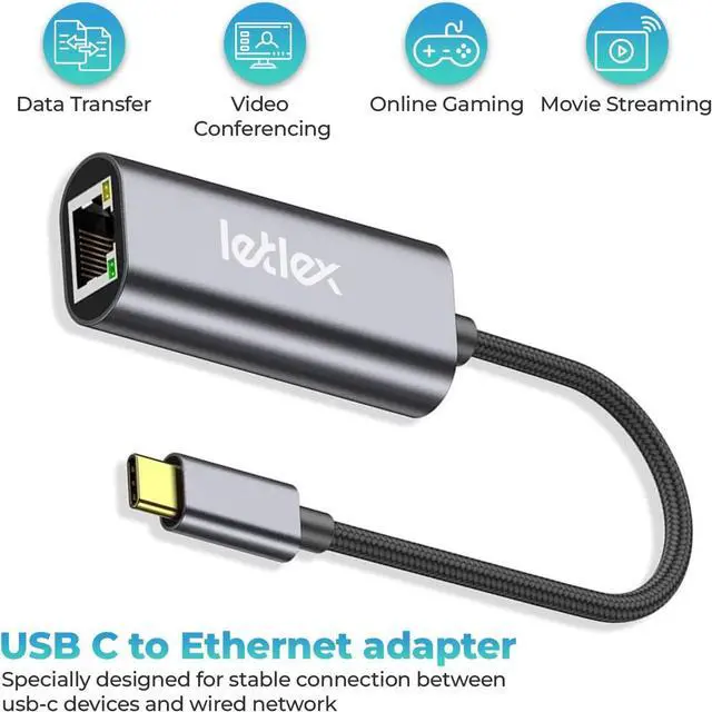 Alt view image 2 of 5 - USB C to Ethernet Adapter, 1000 Mbps USB-C Gigabit Ethernet Adapter Compatible with MacBook Pro and Air for Thunderbolt 3 USB 4, Ethernet to Type C USBC Adapters for Mac Windows Android