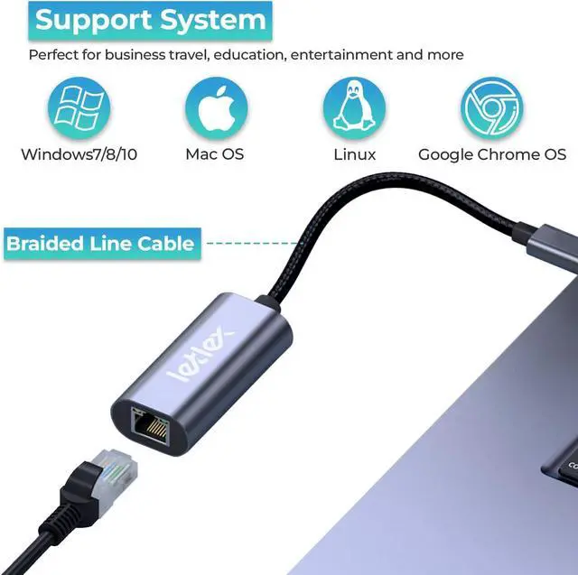 Alt view image 3 of 5 - USB C to Ethernet Adapter, 1000 Mbps USB-C Gigabit Ethernet Adapter Compatible with MacBook Pro and Air for Thunderbolt 3 USB 4, Ethernet to Type C USBC Adapters for Mac Windows Android