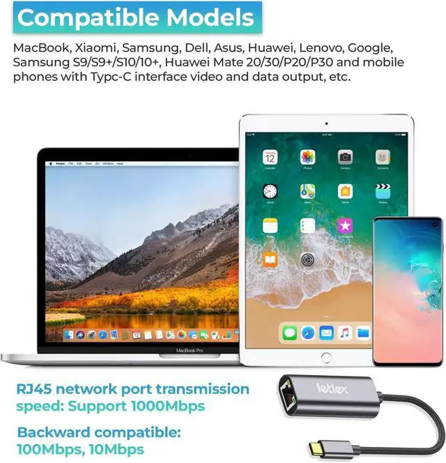 Alt view image 5 of 5 - USB C to Ethernet Adapter, 1000 Mbps USB-C Gigabit Ethernet Adapter Compatible with MacBook Pro and Air for Thunderbolt 3 USB 4, Ethernet to Type C USBC Adapters for Mac Windows Android